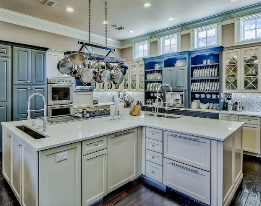 Award winning coastal kitchen in a luxurious coastal home (Alys Beach) by Domin Bock, built by J.D. Scott. #coastalkitchen #luxuriouskitchen #kitchendesign #thermador