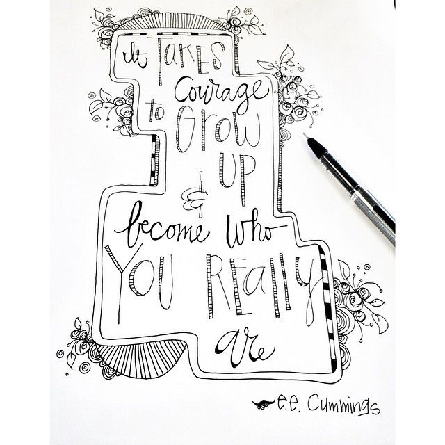 Jenny Sweeney hand lettered EE Cummings quote and illustration.