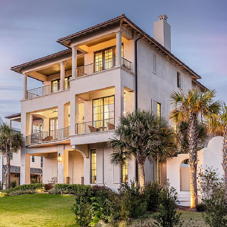 Breathtaking three story coastal home in Inlet Beach, FL. #coastalhomeexterior #beachhouse #houseexteriors