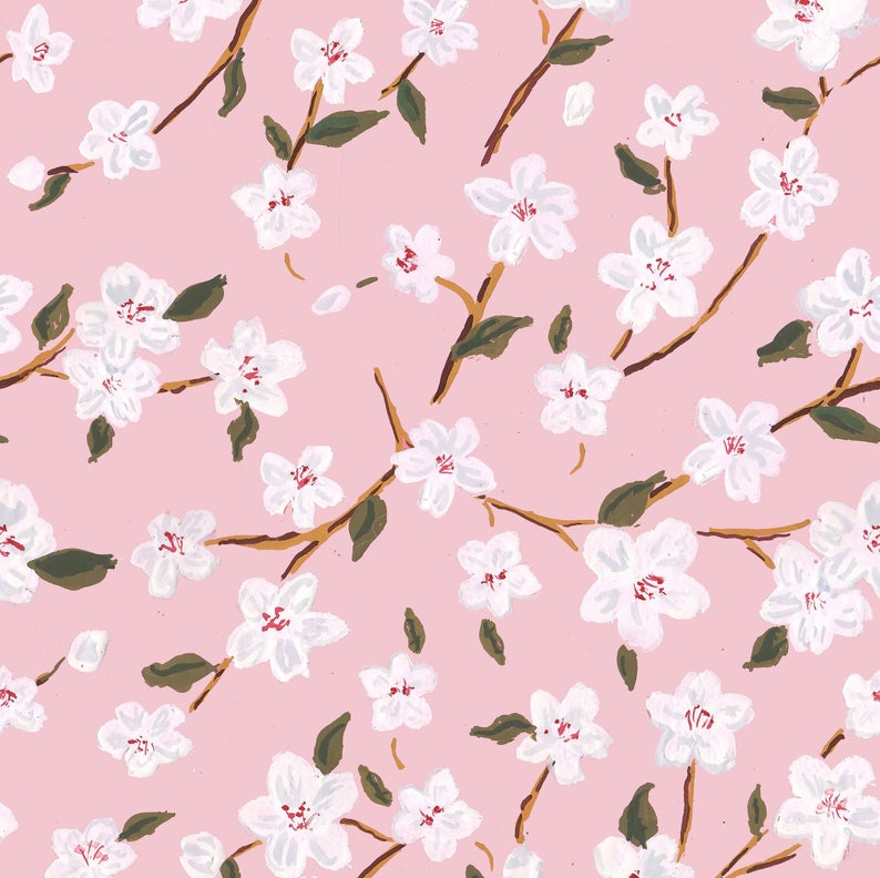 Pink cherry blossom gift wrap by The Illustrated Life on Etsy. #cherryblossoms #springpattern #giftwrap