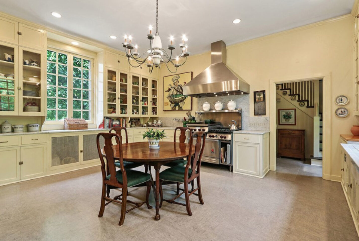 Kitchen before renovation. David Adler La Lanterne Mansion is a 1922 historic home in Lake Bluff with French inspired architecture and interiors.