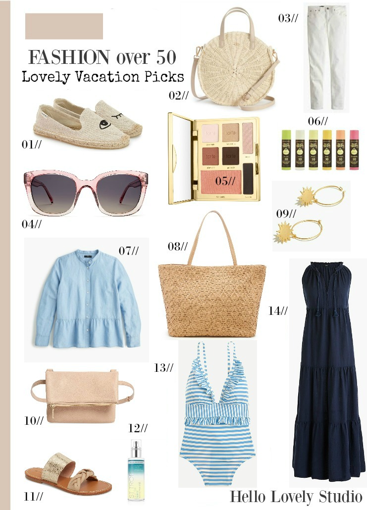 Lovely facation picks spring break fashion over 50 on Hello Lovely. #springbreak #whattopack #fashionover50 #vacationpicks