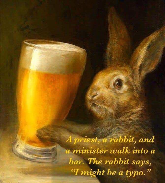 Funny meme with rabbit and beer.