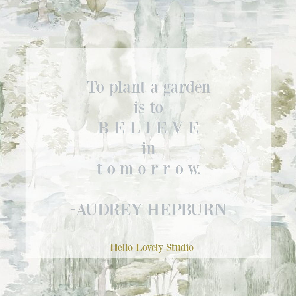 Audrey Hepburn quote about hope, gardens, and tomorrow on Hello Lovely Studio. #gardeningquotes #audreyhepburnquotes #springquotes #hopequotes #optimismquotes #encouragement