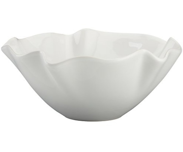 11" White ruffle bowl from Crate and Barrel is the small size, and it is perfect as a fruit bowl, holding snacks, or serving a salad. #whitebowl #kitchenwares #crateandbarrel