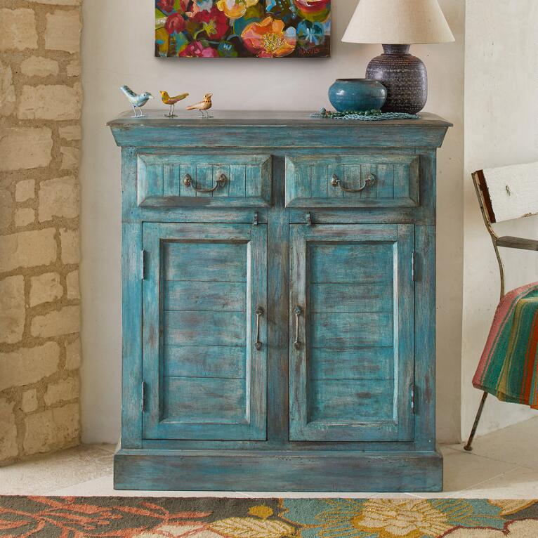 Azura turquoise cabinets from Sundance catalog