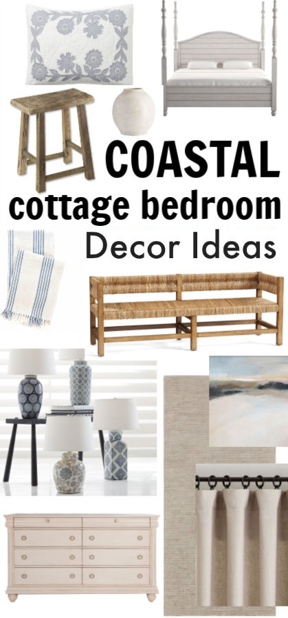 Blue and White Coastal Cottage Bedroom Decor Ideas from Hello Lovely Studio. #moodboard #getthelook #coastalcottage #interiordesign #bedroomdecor #bedroomdesign