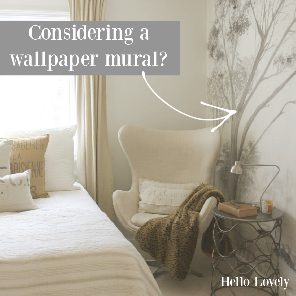 Considering a wallpaper mural? Come see the grisaille tree mural I chose from Photowall Sweden - Hello Lovely. #wallpapermural #treemural #grisaille