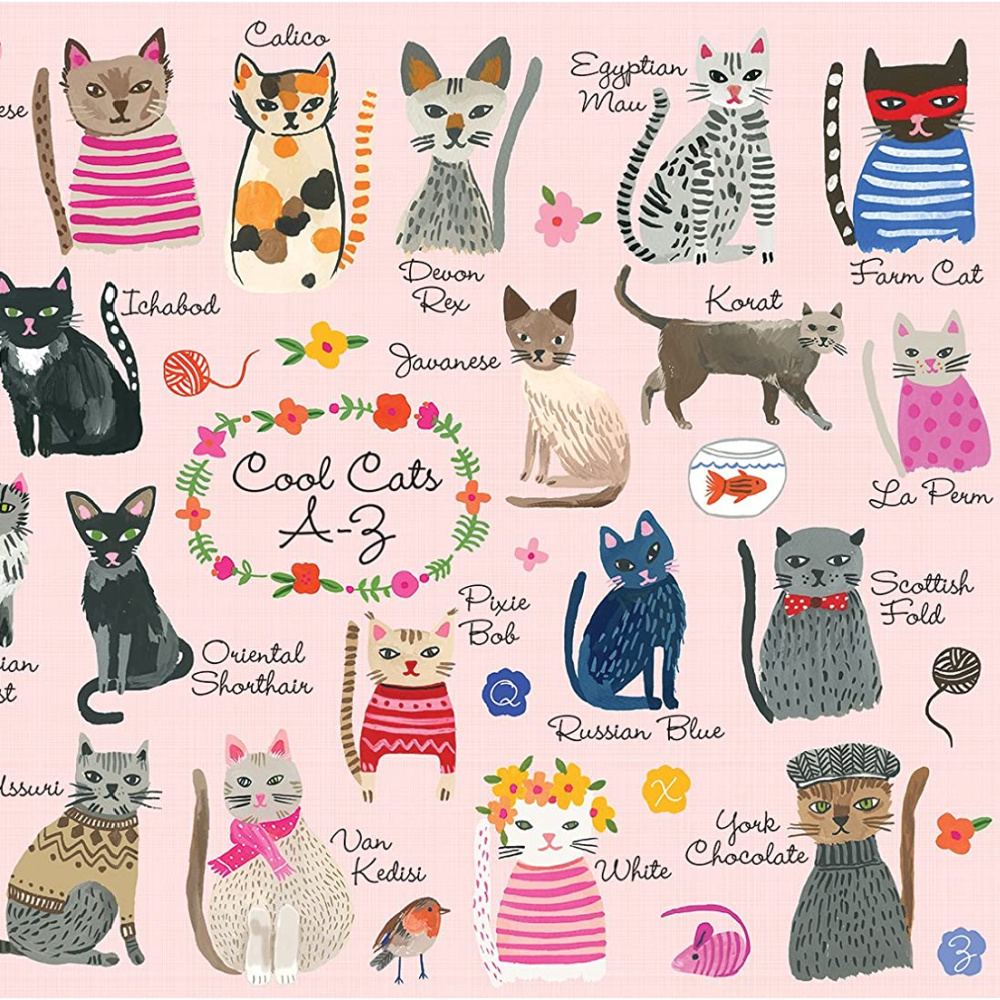 Adorable cat illustration puzzle with whimsical cats - Mudpuppy Cool Cats A-Z.