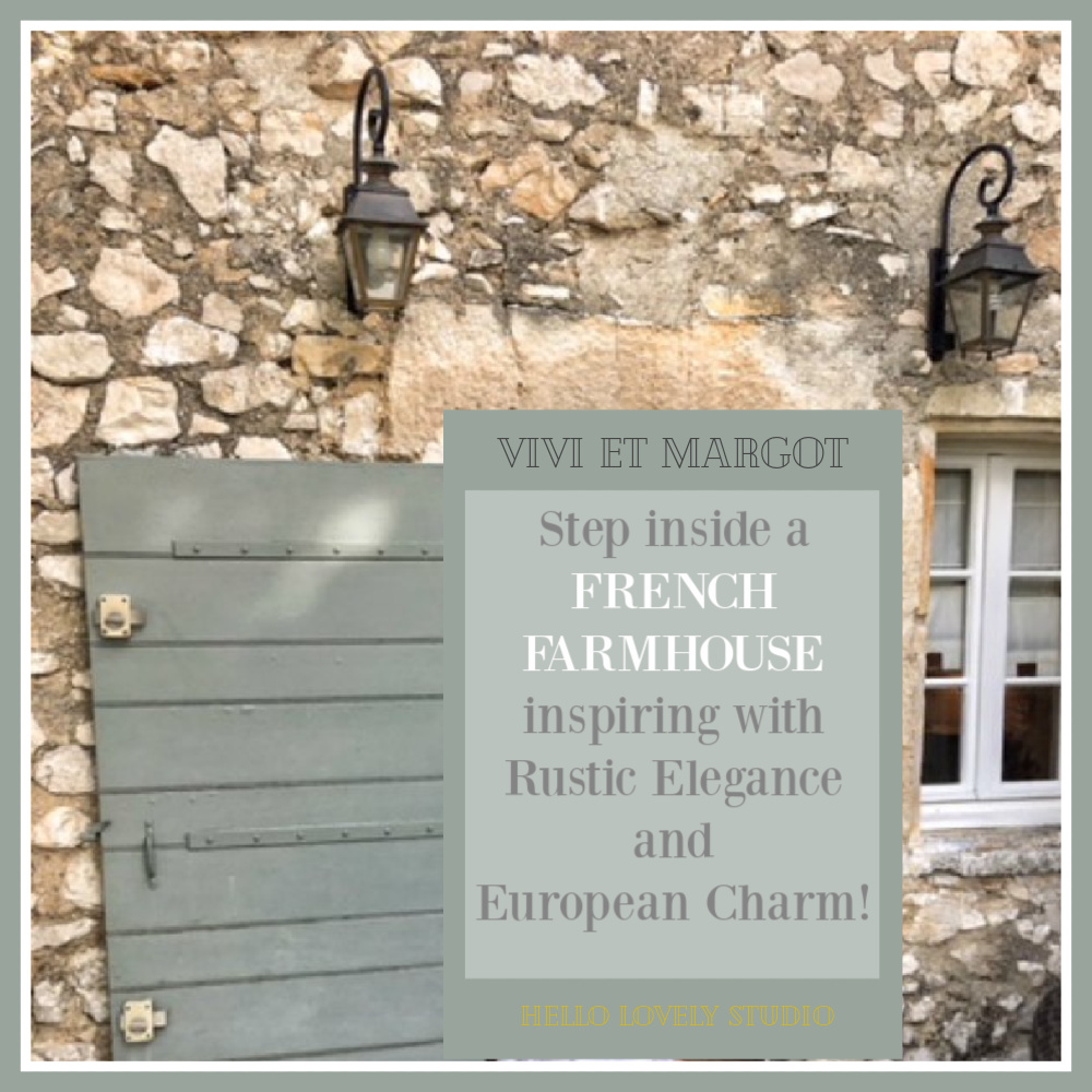 Rustic crumbling stone on a French farmhouse with French green door. Vivi et Margot. #frenchfarmhouse #vivietmargot #rusticstoneexterior #houseexterior #frenchgreen #greendoor