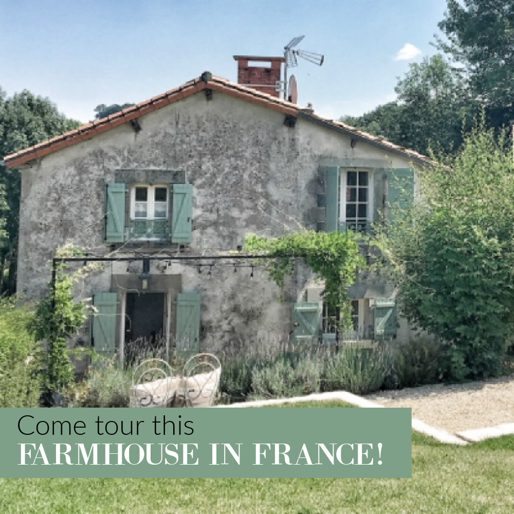 Charming French farmhouse exterior with green shutters. #frenchfarmhouse #vivietmargot #France #greenshutters #rustic #frenchcountry