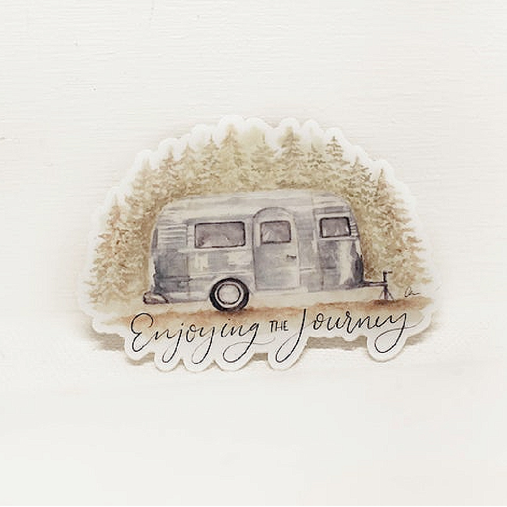 Airstream "Enjoying the Journey" original waterproof sticker - Amber's Artistry Shop on Etsy. #airstream #stickers #campingvibes #happycamper