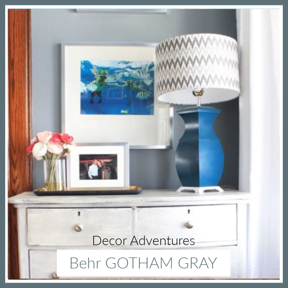 Gotham Gray (Behr paint color) is a gorgeous blue gray - DecorAdventures. #gothamgray #behrgothamgray #paintcolors