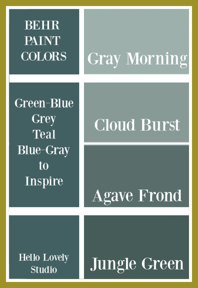 Blue Green Gray paint colors from Behr to inspire your interior design ideas for walls. Whether you love teal, aqua, grey-blue or atmospheric moody greens, try these! #behrpaintcolors #bluegreen #bluegray #graygreen #paintcolors