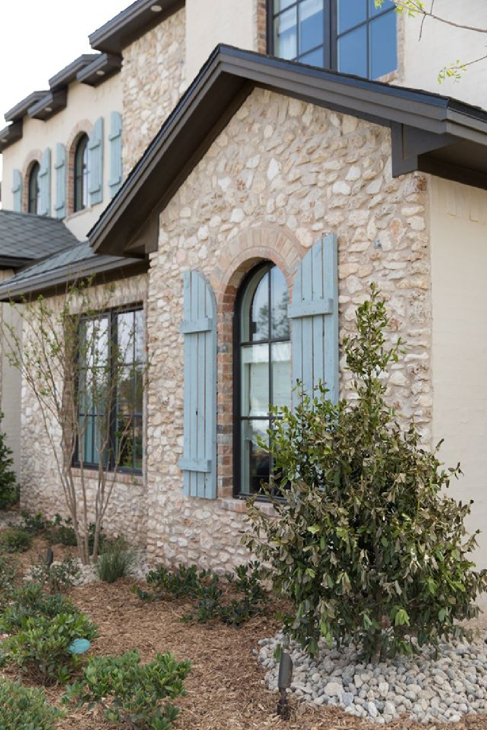French country house new construction exterior - Brit Jones.