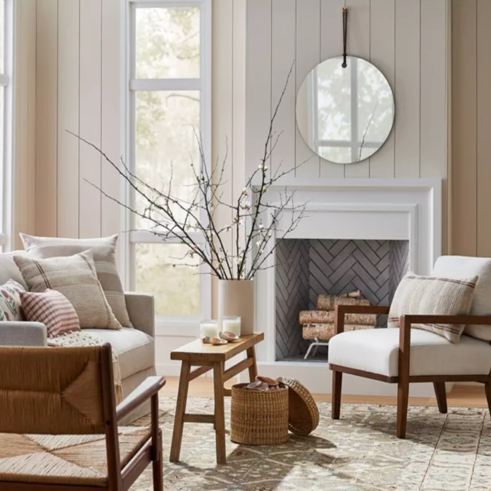 Living room with modern country rustic vibe by Studio Mcgee for Target. #moderncountry #studiomcgee #livingroomfurniture