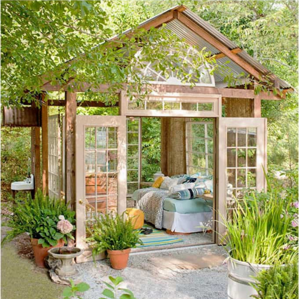 Ultimate she shed made from windows - via Indulgy. #sheshed #gardenshed #backyardoasis #gardeninspiration