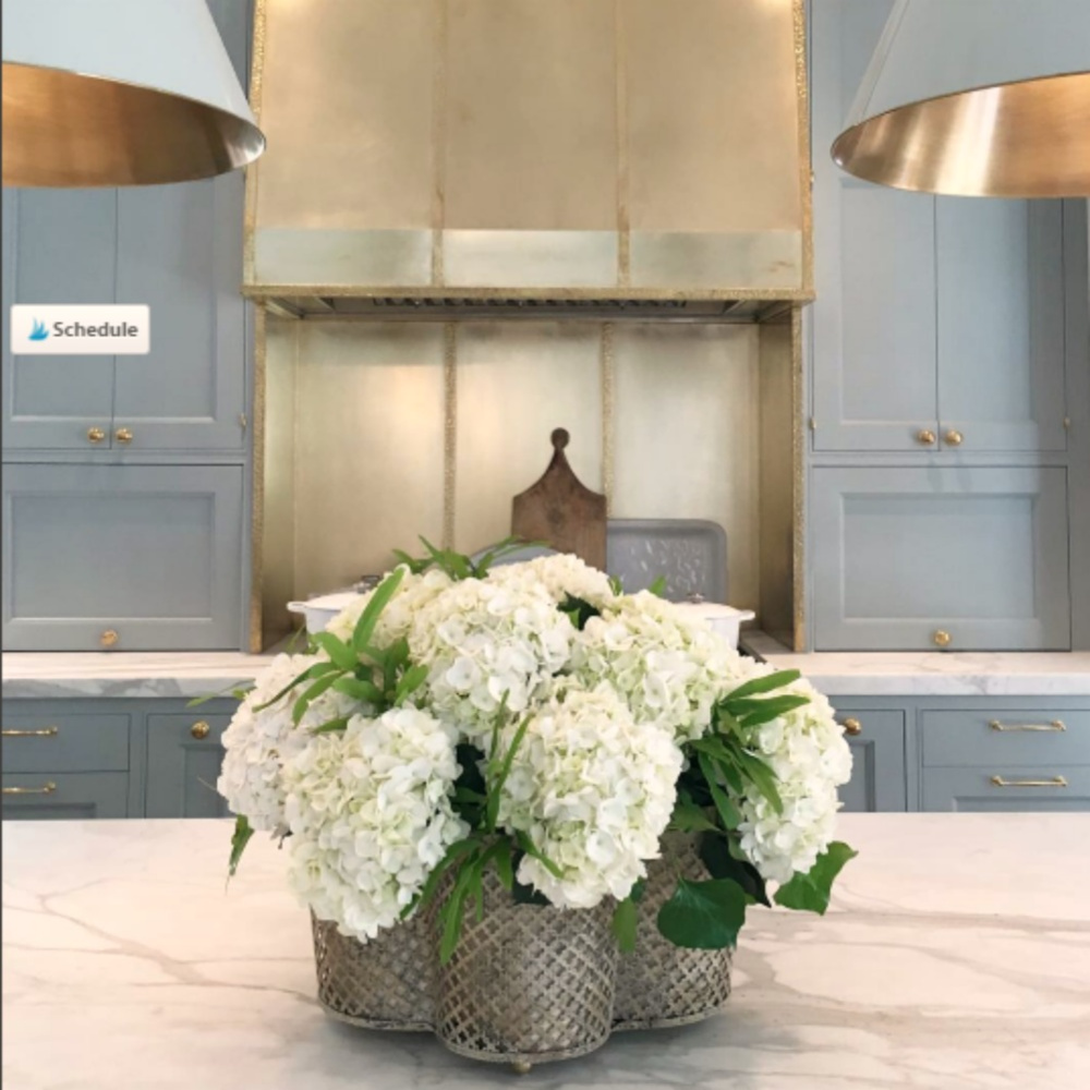 Light blue painted cabinets in kitchen in 2017 Southeastern Designer Showhouse in Atlanta. #bluekitchen #farrowandballlightblue #timelesskitchen #kitchendesign #traditionalkitchen