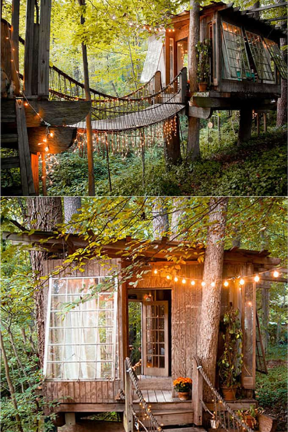 Inspiring treehouse with bridge by Peter Bahouth (photo by Lindsay Appel) in the book MY COOL SHED. #treehouse #dreamshed #sheshed #backyardoasis