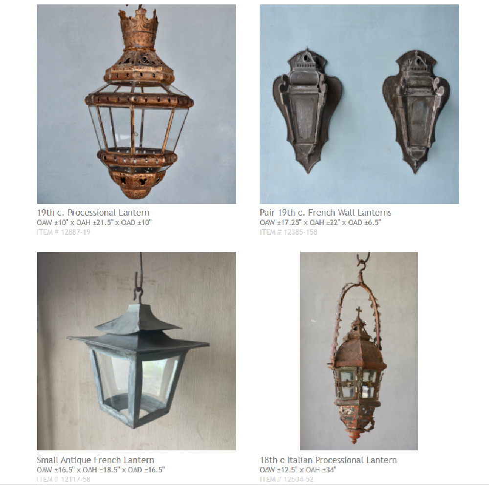 Antique French lanterns - lighting options available from Chateau Domingue.