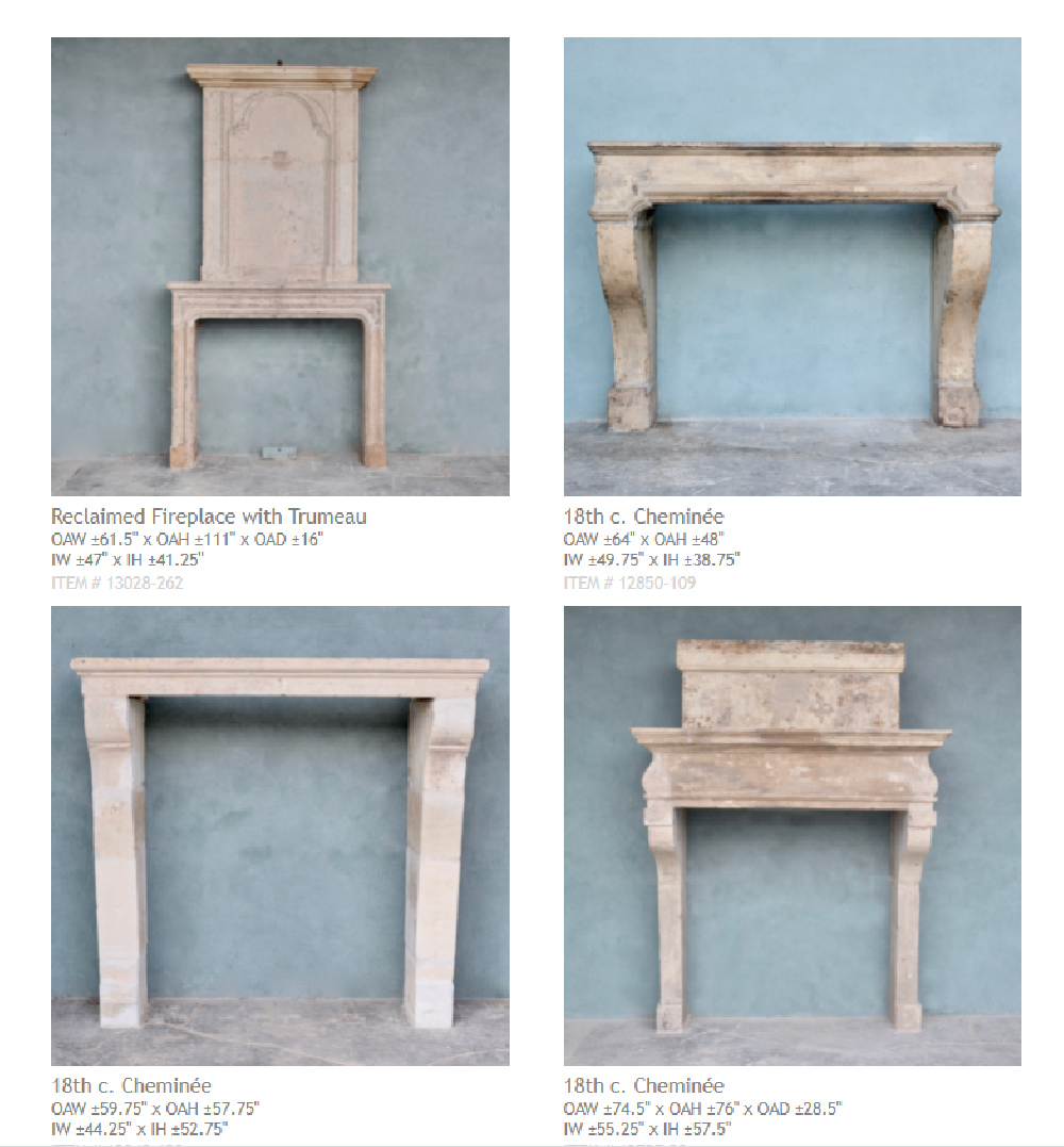 Antique French fireplace cheminee examples - Chateau Domingue.