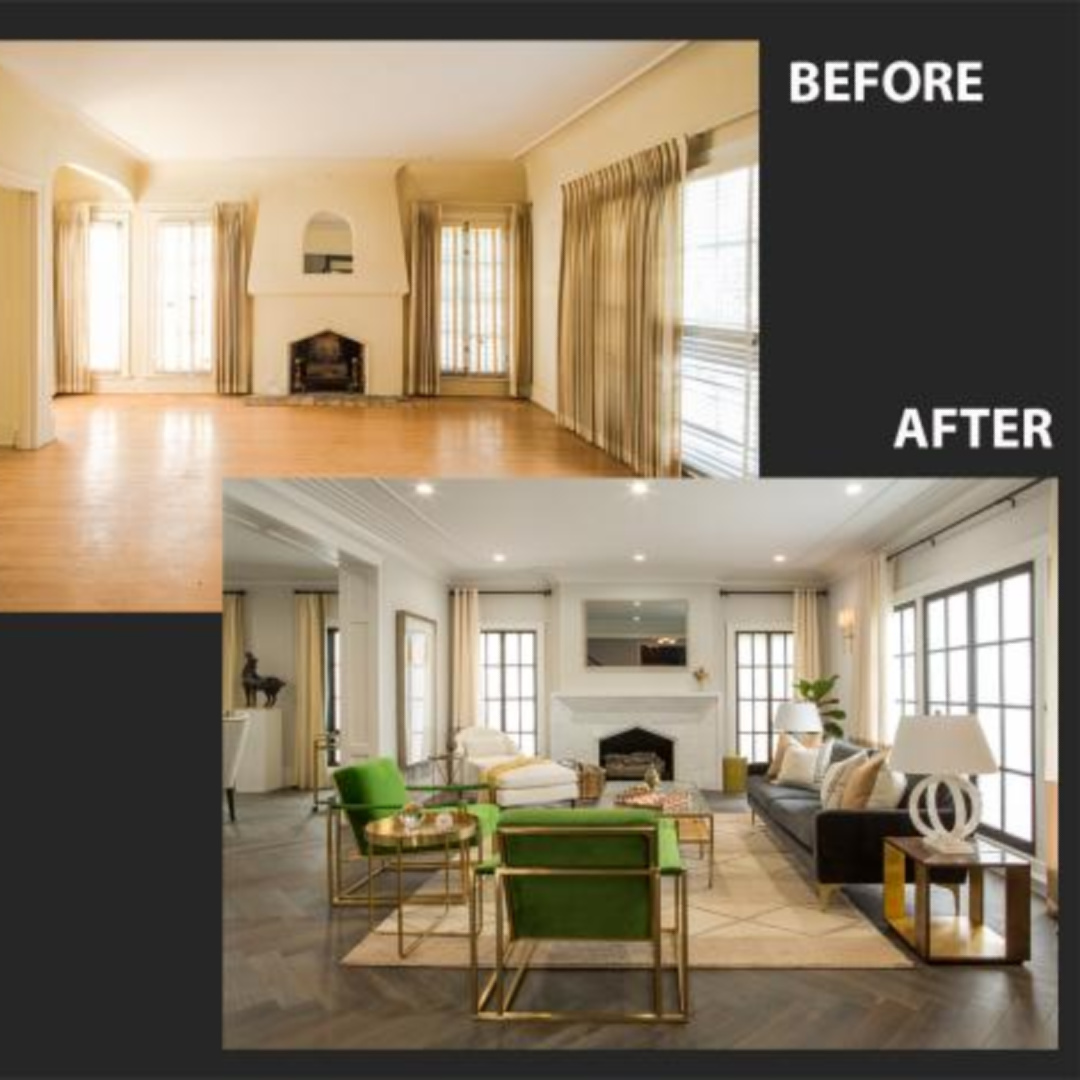 Before/after in HGTV Property Brothers Drew Scott's honeymoon house with Linda in LA's Windsor neighborhood. #drewhoneymoonhouse #drewandlindahouse