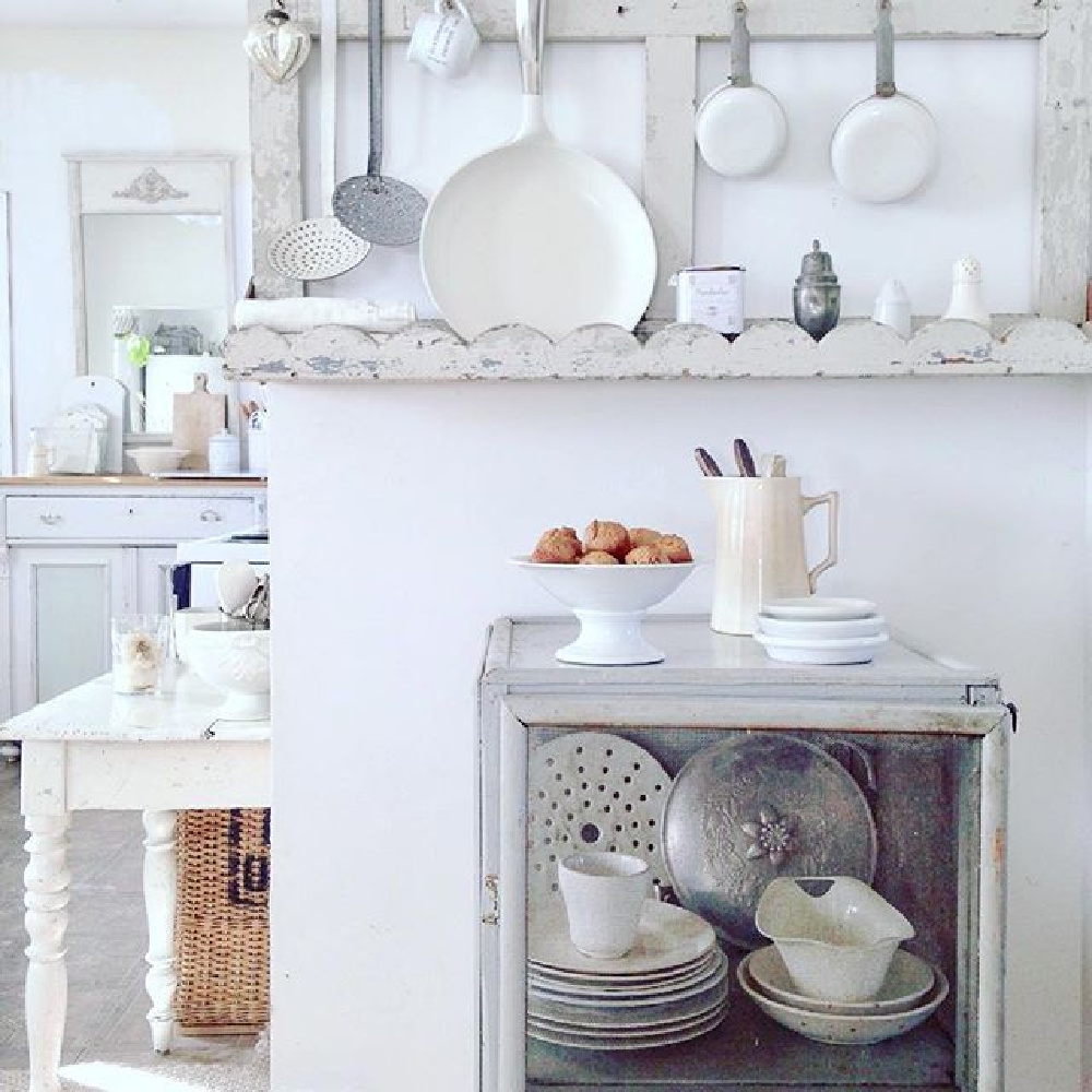 White Scandi country cottage kitchen with vintage and French antiques - My Petite Maison.