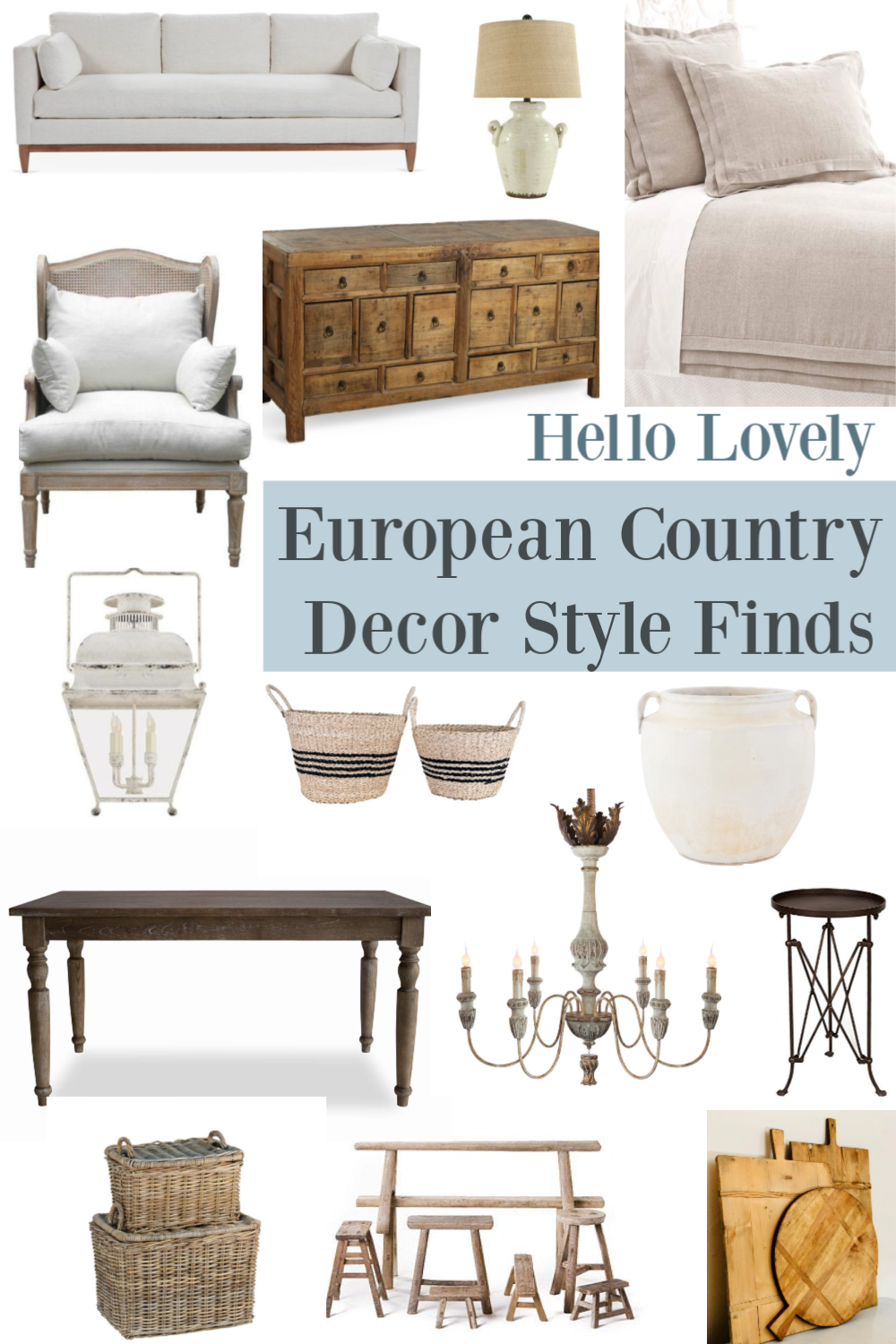 Hello Lovely European Country Decor Style Finds with furniture and home decor resources! #hellolovelystudio #europeancountry #homedecor #furniture #frenchfarmhouse #frenchcountry #interiordesign