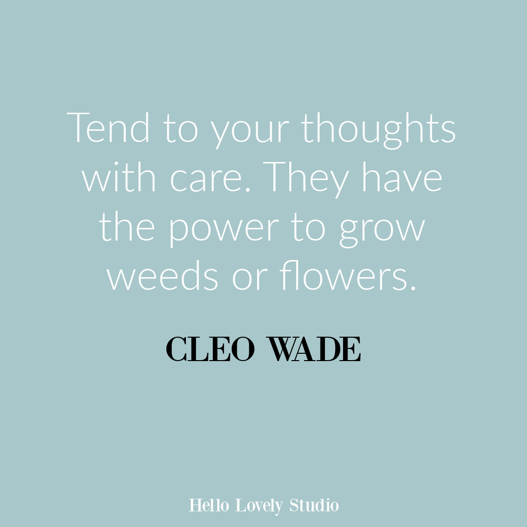 Cleo Wade inspirational quote about thoughts and flowers on Hello Lovely. #inspirationalquotes #cleowade #flowerquotes