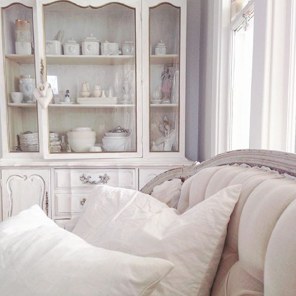 French Nordic all white cottage living room with Swedish antiques, vintage style, and soft ethereal mood - @mypetitemaison.