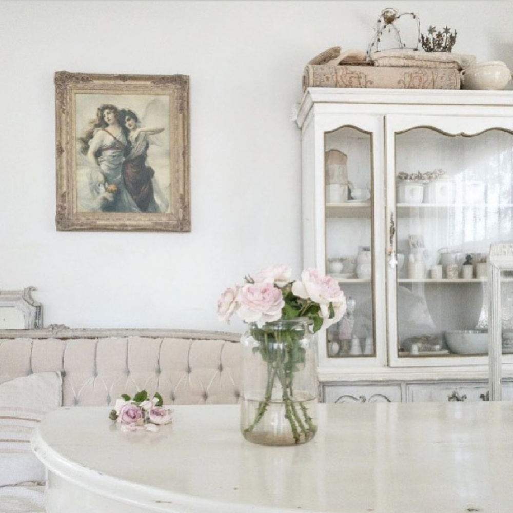 French Nordic white interior by @mypetitemaison has an ethereal feel and pale color palette. #frenchnordic #nordicfrench #interiordesign #shabbychic