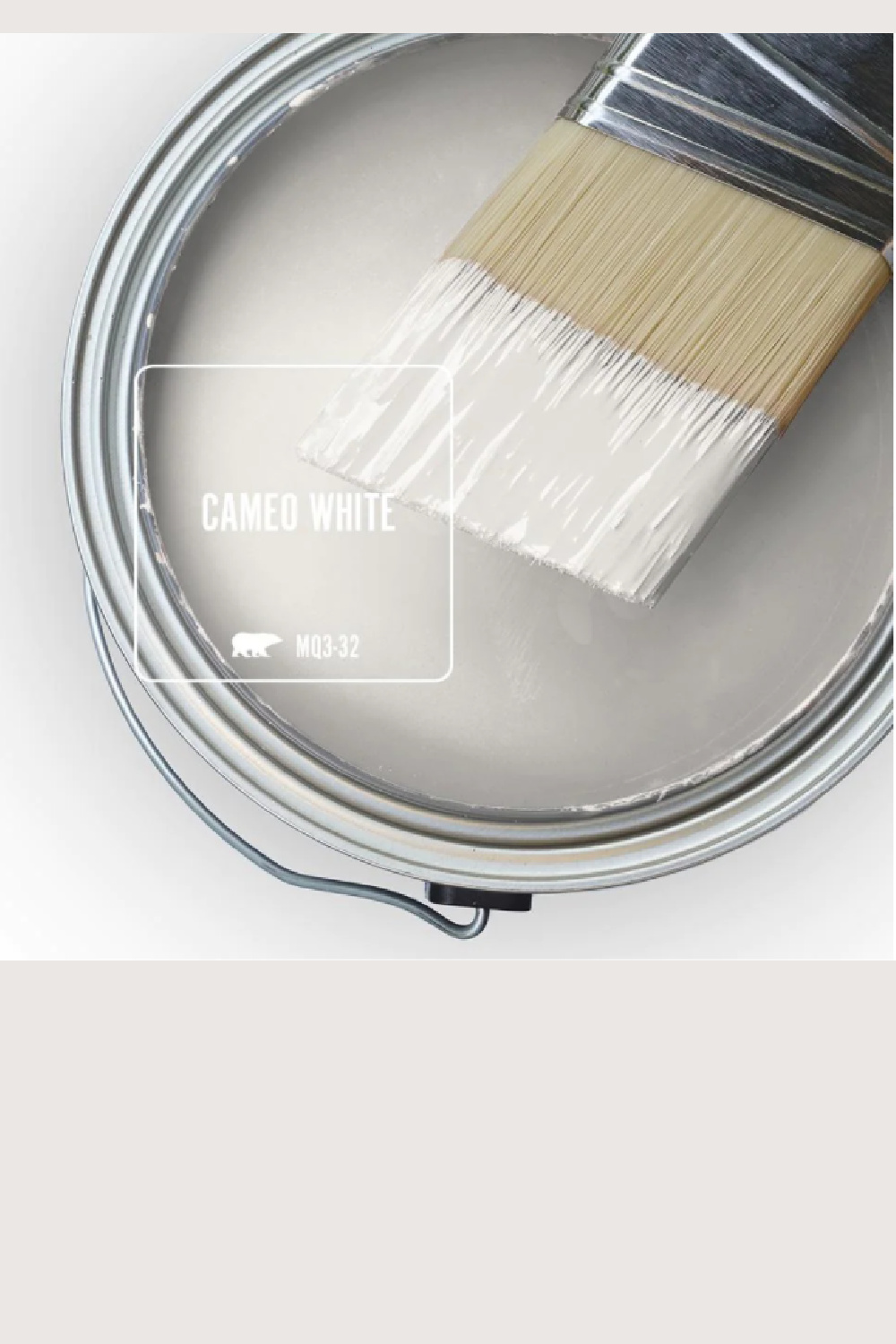 Cameo White (Behr) paint color swatch. #cameowhite #whitepaintcolors #behrcameowhite