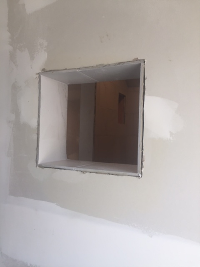 During renovation of our master bath, an opening is made for an interior window in the showuer. #hellolovelystudio #bathroomrenovation #shower