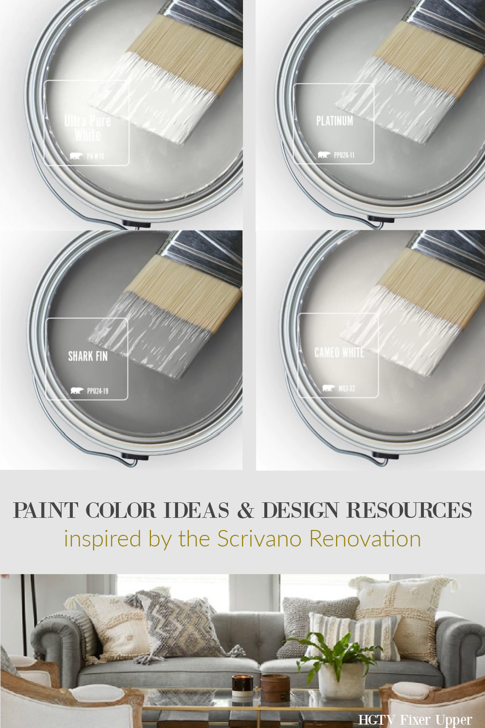 Paint colors and design resources to get the look of Scrivano cottage on HGTV Fixer Upper.