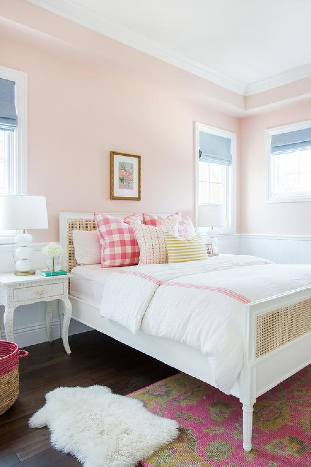 Pink Girl Bedroom with Love & Happiness pink walls by Benjamin Moore. Come see the Best Sophisticated, Chic and Subtle Pink Paint Colors on Hello Lovely Studio!