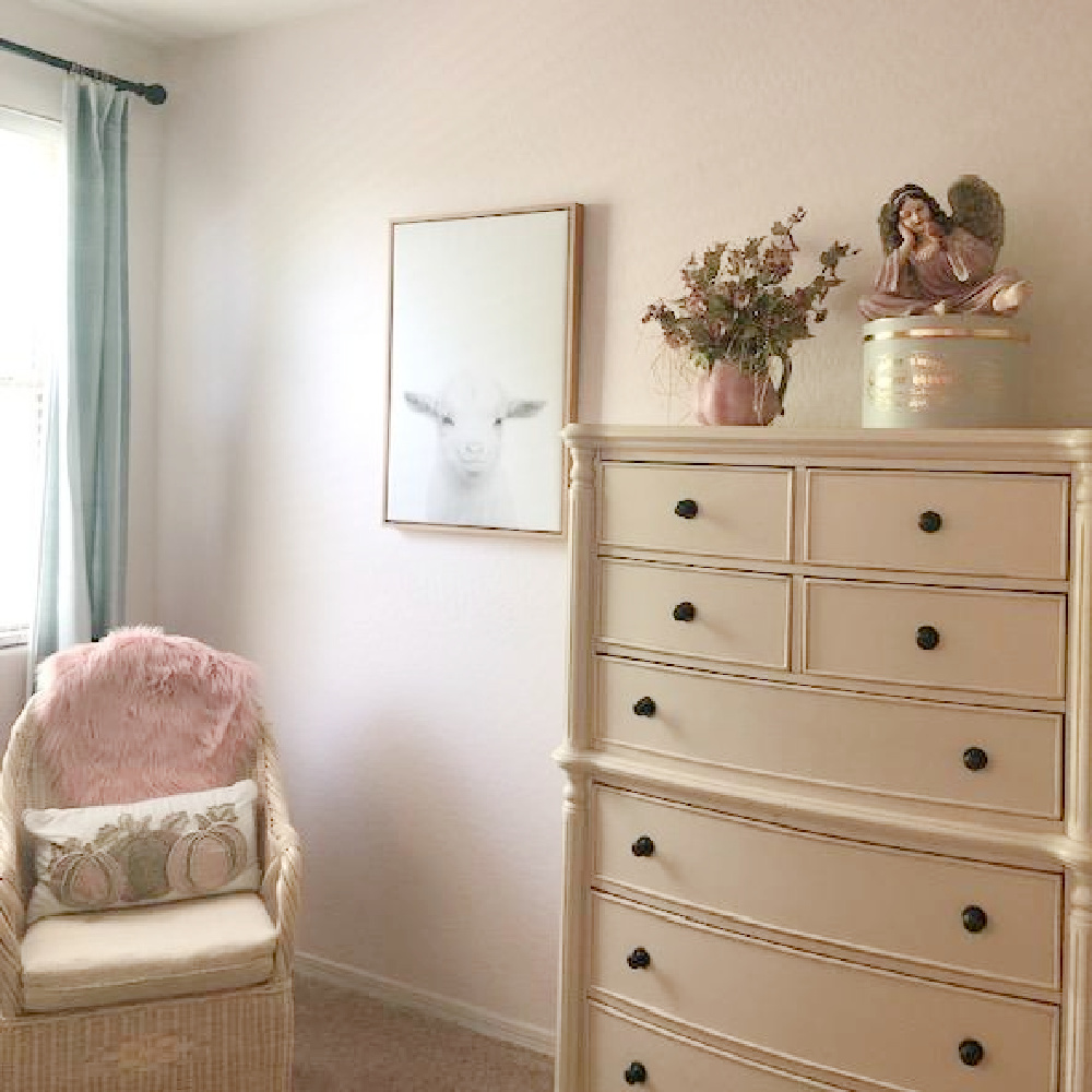 Hello Lovely Studio - Behr Cameo Stone paint color in bedroom.