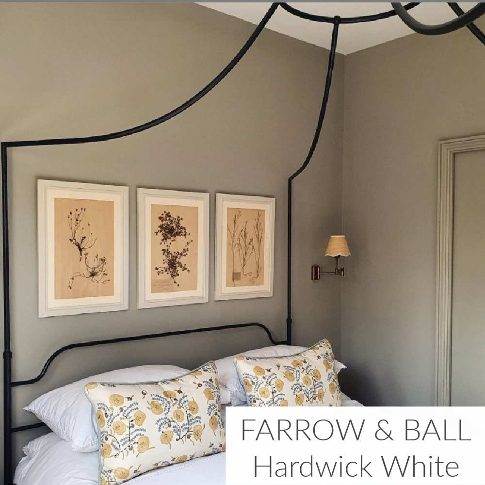 Hardwick White (Farrow & Ball) paint color in bedroom with canopy bed - @kitesgrove (Clara Ewart). #hardwickwhite #paintcolors