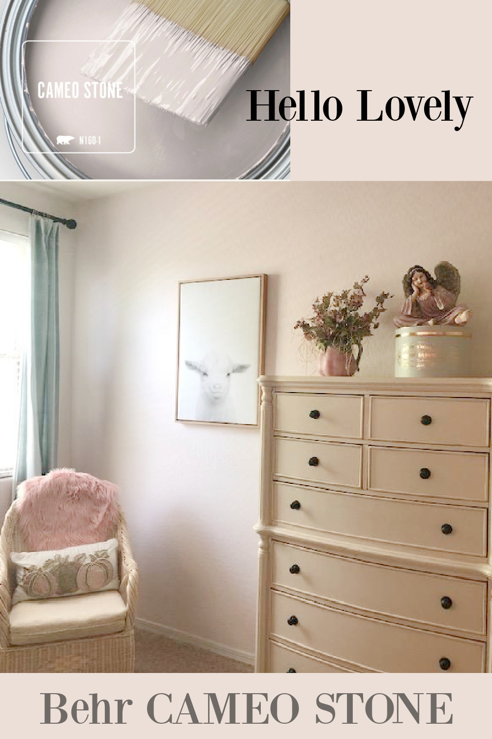 Behr Cameo Stone pale pink paint color is a hushed nude soft pink shade for bedrooms and sophisticated chic spaces - Hello Lovely. #cameostone #pinkpaintcolors