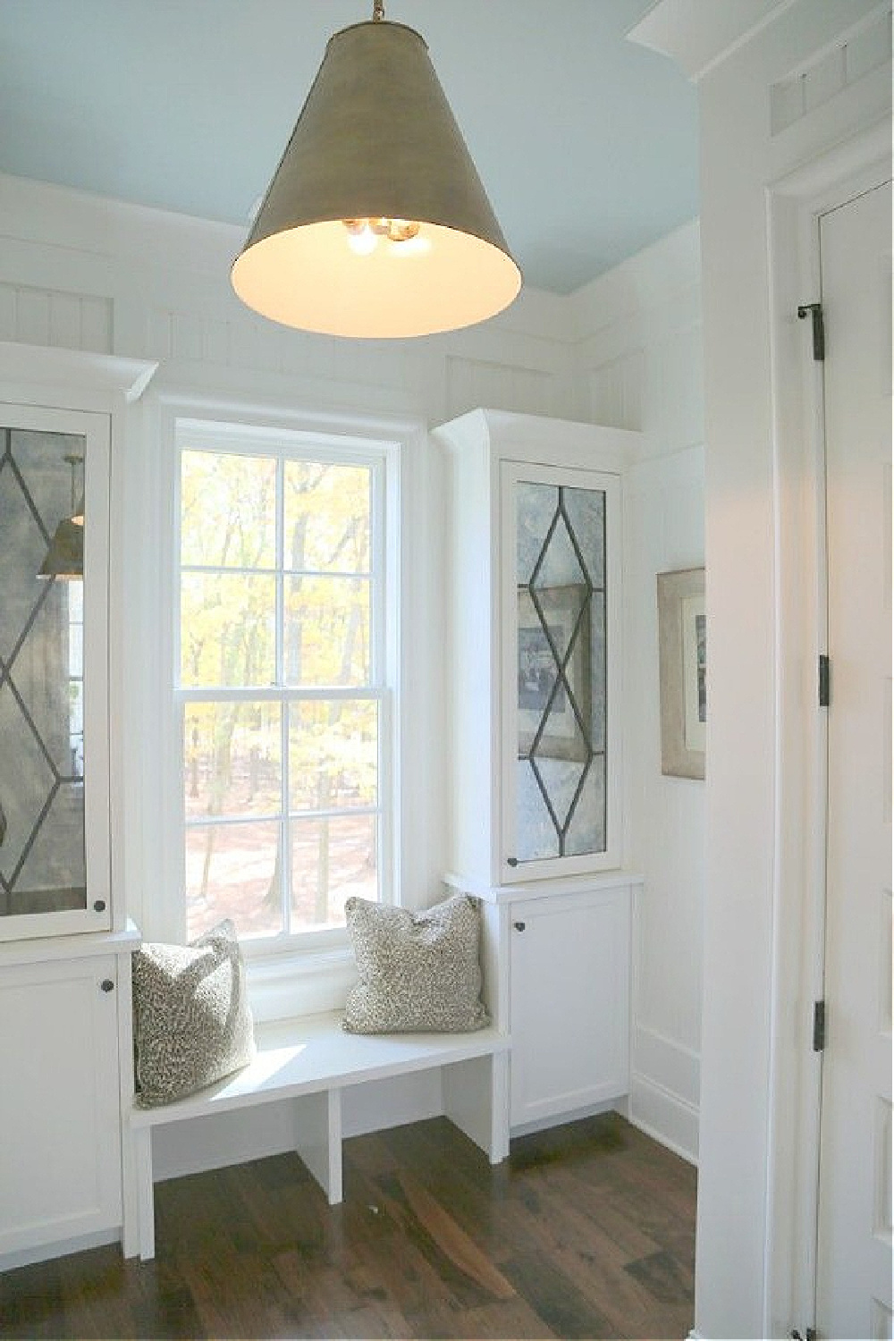 SHERWIN WILLIAMS Rainwashed on ceiling of Southern Living Showcase mud room. Photo: The Decorologist.