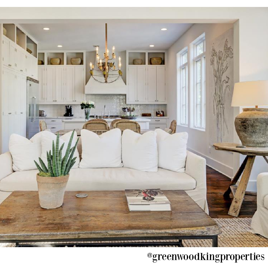 Sophisticated modern French white living room in a Houston home on Berthea with design by M Naeve - @greenwoodkingproperties