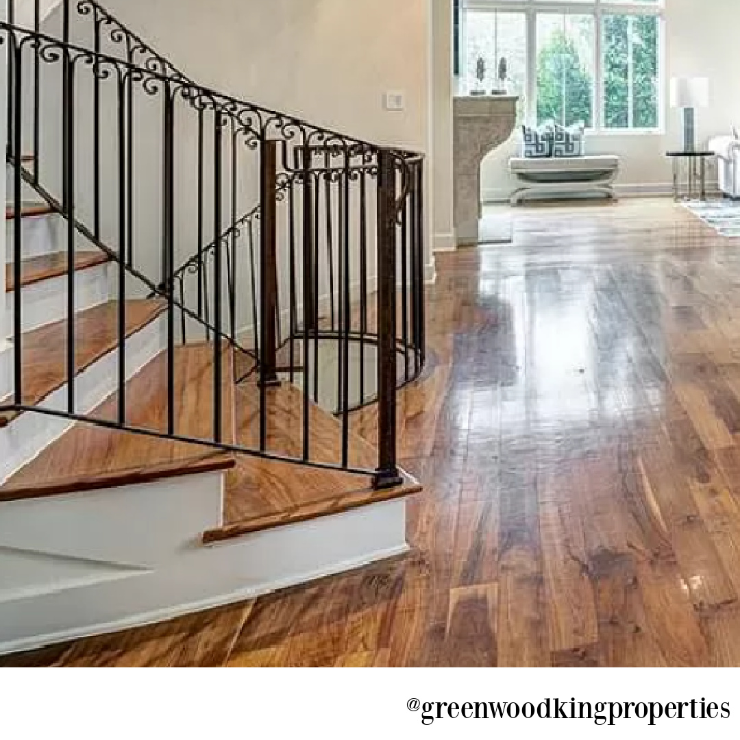 Rustic wood flooring in modern French Houston Home (1119 Berthea St.) - @greenwoodkingproperties. #modernfrench #interiordesign