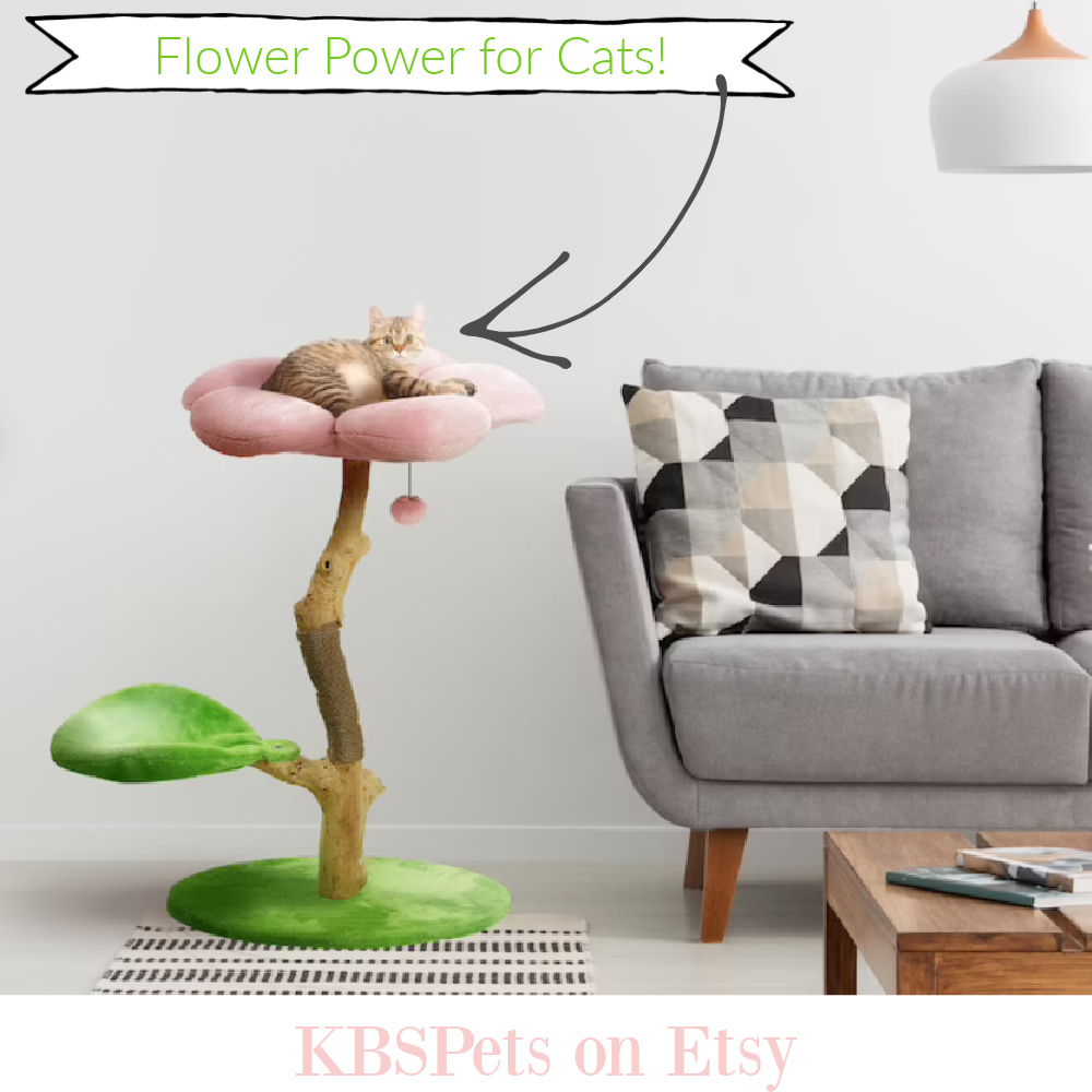 Cat Flower Tower Tree - a lovely handmade creation from KBSPETS on etsy! #cattree #cattower #catflowertower #cattoys