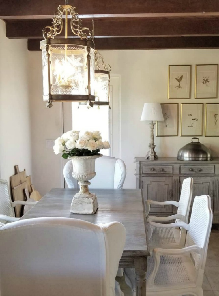 Serene and spare white French dining room - The French Nest Co. Interior Design. #frenchcountry #diningroom #whitedecor #oldworld