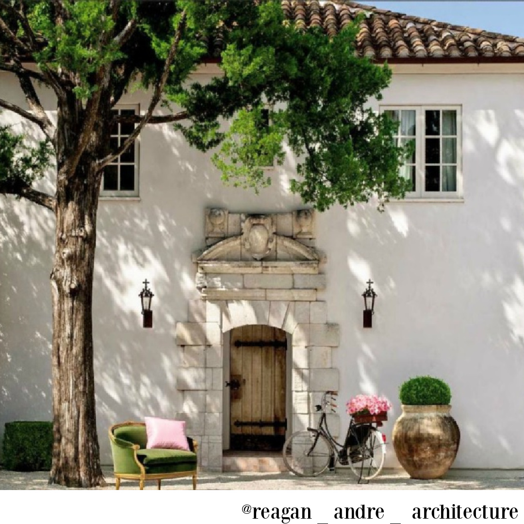 Unforgettable Provence inspired guest house in Houston (Montrose Blvd) by Reagan Andre and Pamela Pierce. #frenchcountry #chateaudomingue #frenchfarmhouse #pamelapierce #frenchhomeexterior #clayroof