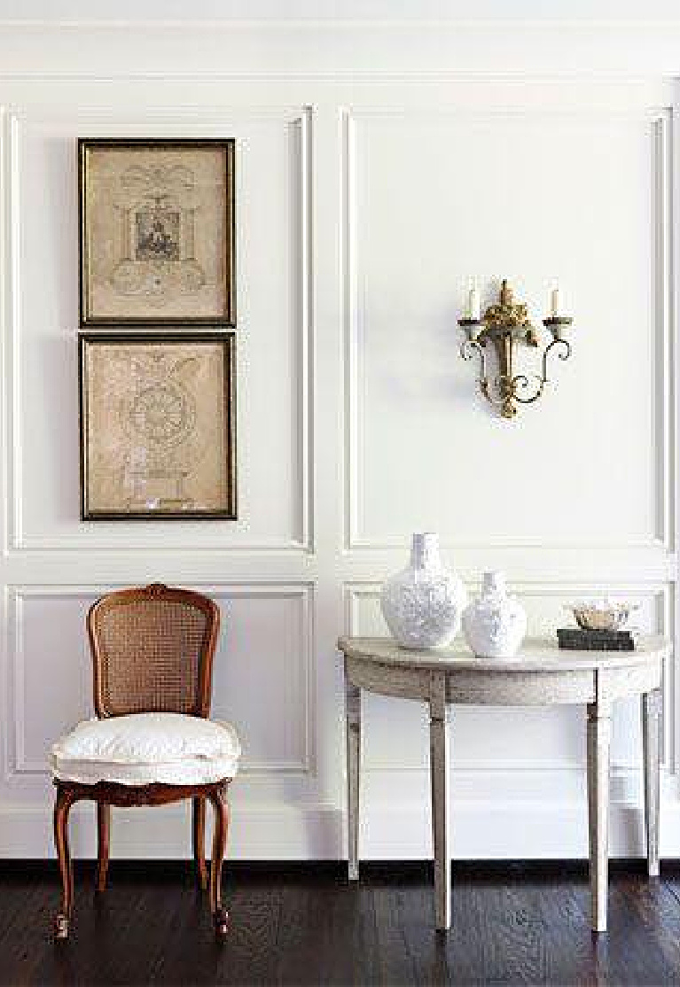 Benjamin Moore China White painted paneled wall - Sebastian Interiors. #benjaminmoore #chinawhite #paintcolors #bestwhites #interiordesign