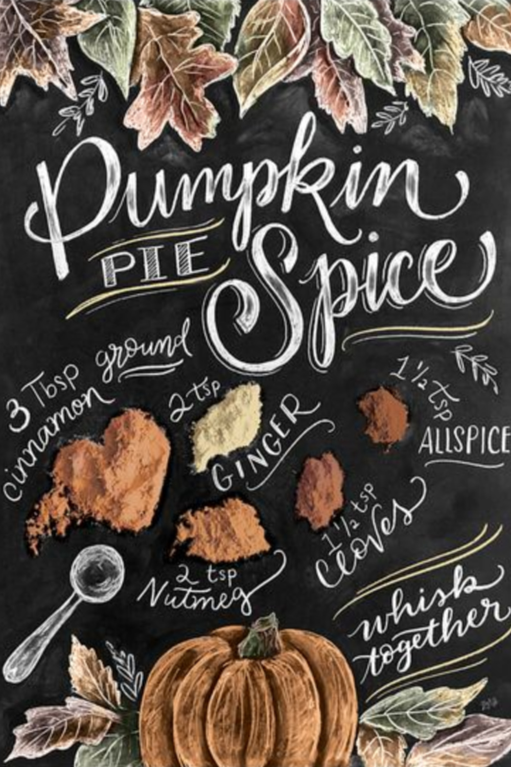 Pumpkin Pie spice recipe in a beautiful graphic print with black background. #pumpkinpiespice #fallrecipes