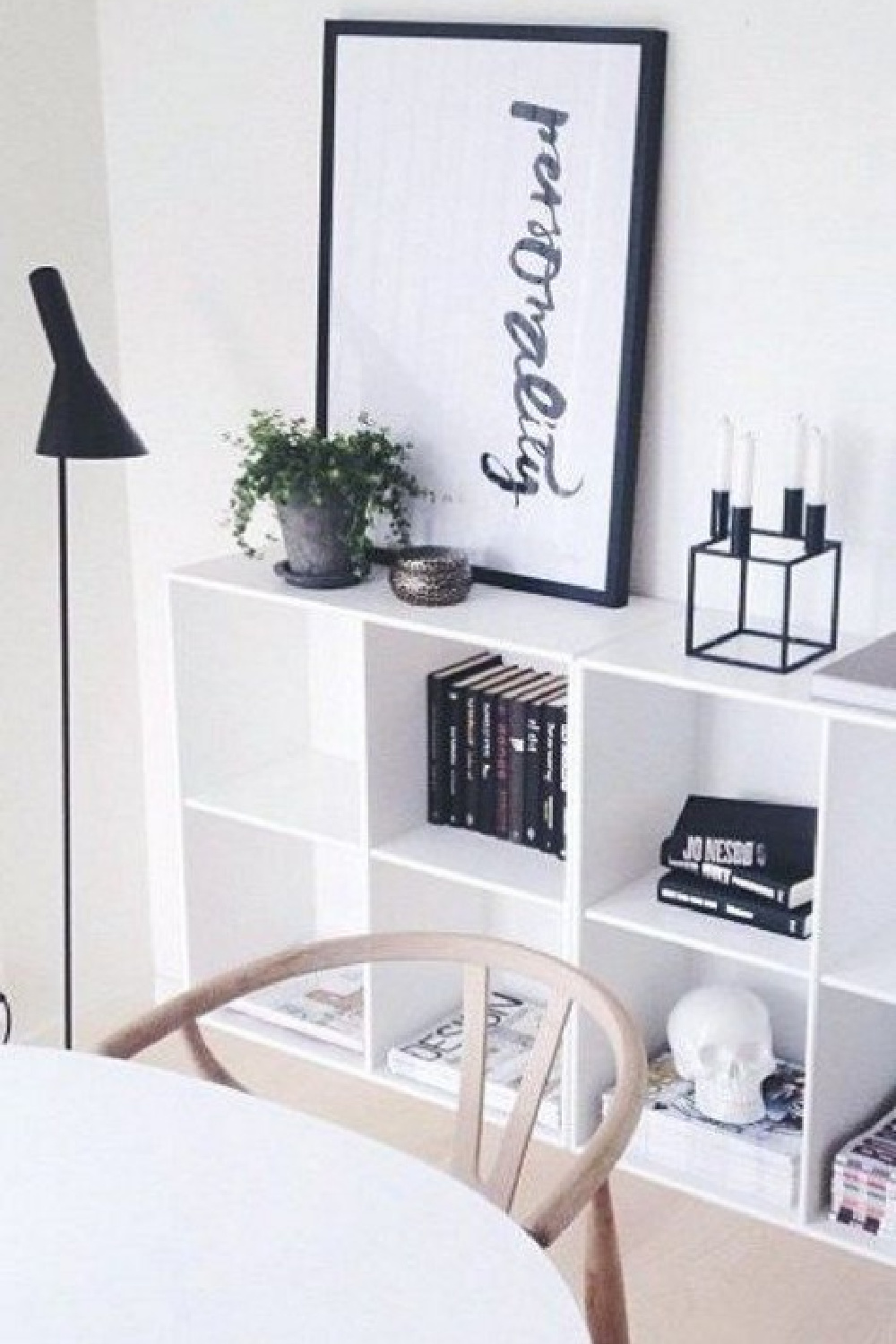 Scandi minimal style with Kallax shelf and Nordic chic. #kallaxhack