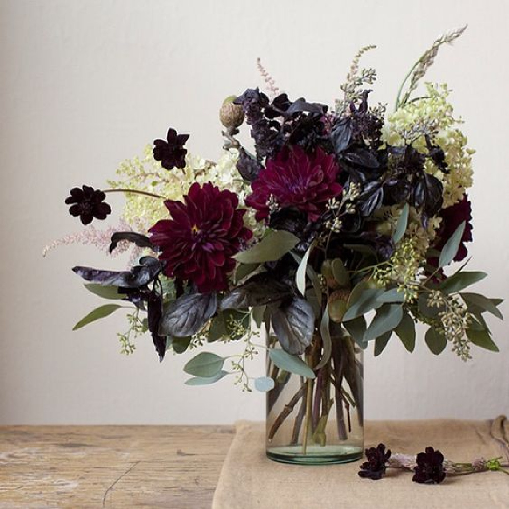 Gorgeous fall floral arrangement in vase - Come explore Dark Green Paint, Autumnal Greens & Interior Design Inspiration!