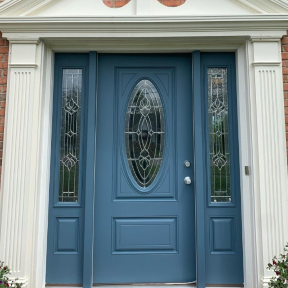 Waterloo (Sherwin-Williams) blue painted front door - @vs_painters_cincy. #waterloo #bluepaintcolors