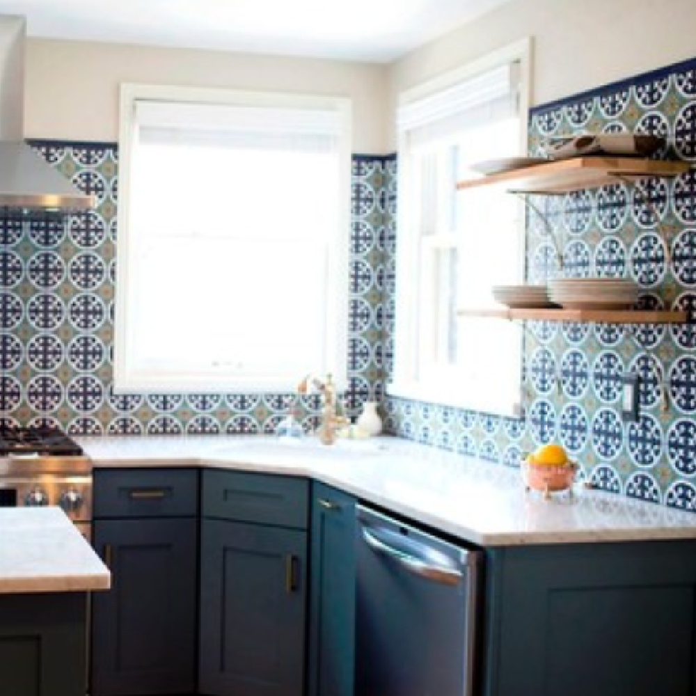 Waterloo (SW) blue painted kitchen cabinets - @bethsimmonsinteriordesign. #waterloo #bluepaintcolors